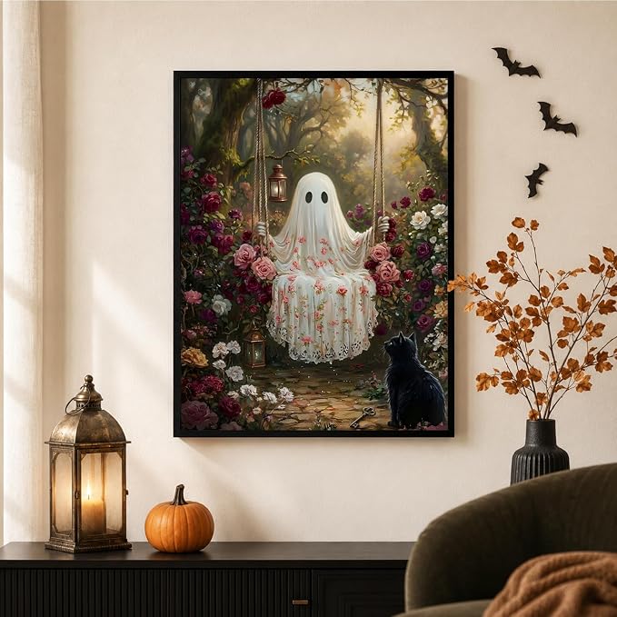 Mandun Halloween Ghost Paint by Numbers Kit for Adults, 16x20 inch | DIY Painting Kits Crafts for Adults, Relieve Stress, Frame Canvas, Wooden Easel, Gift Box, Home Wall Decor