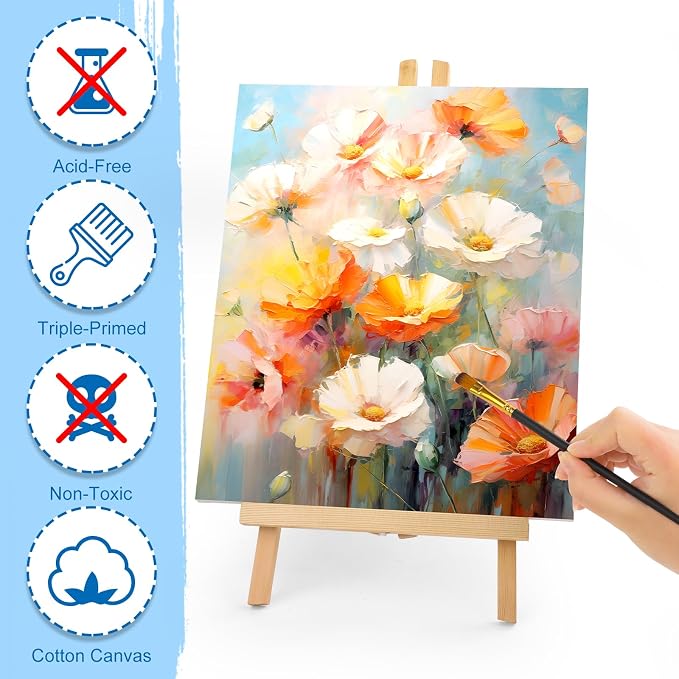 ESRICH Stretched Canvas for Painting, 5 Pack 9x12 Inch Canvas Value Pack,Primed Acid-Free Cotton Blank Canvases, Painting Canvas for Oil & Acrylic Paint.