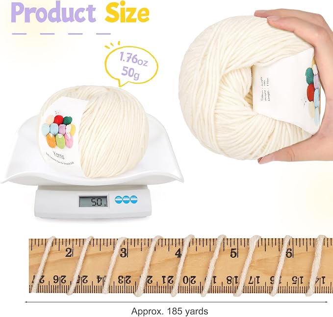 Katech Cotton Acrylic Blend Yarn for Crocheting-Crochet Yarn Set (Beige | 55% Cotton 45% Acrylic#3 DK (Light)-Super Soft Milk Cotton Yarn-Great Crochet and Knitting Starter Kit for Colorful Craft