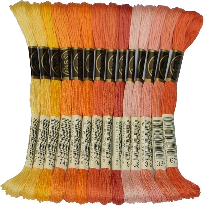 14 SKIENS Embroidery Floss - Cross Stitch Threads - Friendship Bracelets Floss - Crafts Floss, Orange Gradient