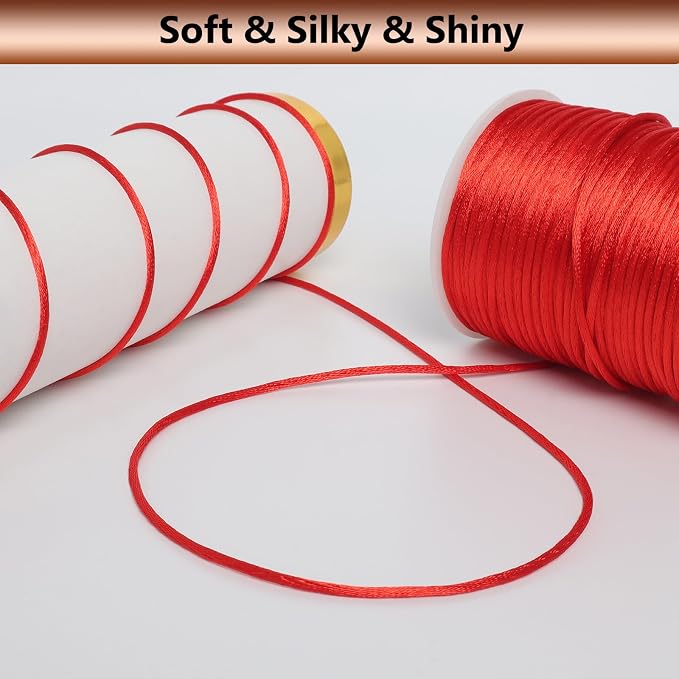 LUSTEMBER 2 mm x 330 Feet Satin Nylon Cord, Silky Smooth Nylon String for Jewelry Making Bracelet Necklaces Beading Thread Rattail Macrame Kumihimo Chinese Knot Craft