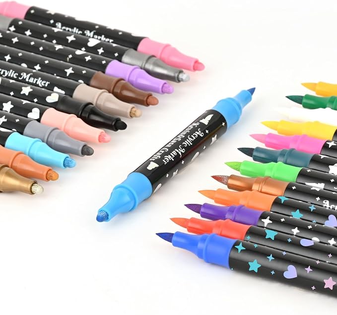 KEVIN&SASA CRAFTS 24 Colors Dual Tip Acrylic Paint Marker Pens Set