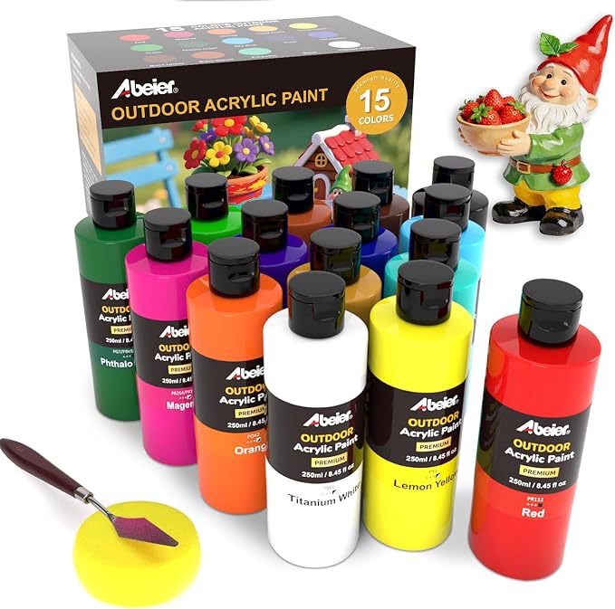 ABEIER Outdoor Acrylic Paint Set, 15 x 8.45 oz, Waterproof & UV Resistant