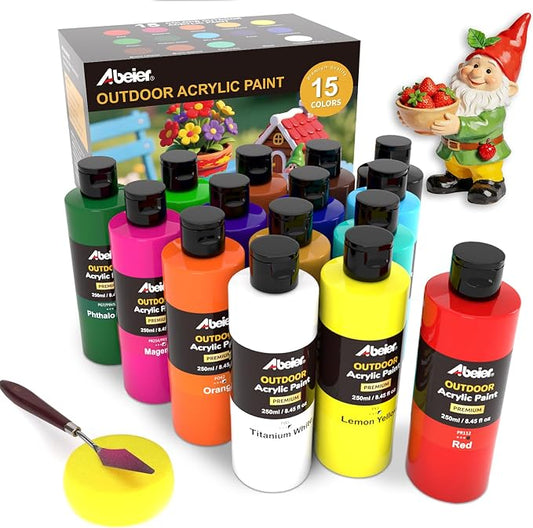 ABEIER Outdoor Acrylic Paint Set, 15 x 8.45 oz, Waterproof & UV Resistant