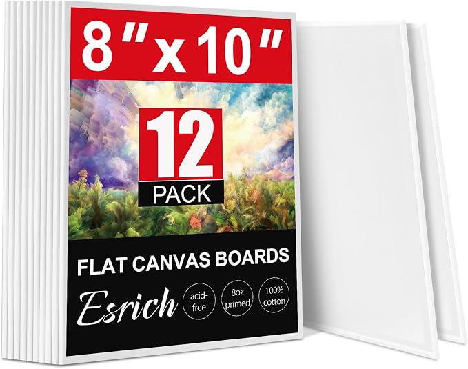 ESRICH 12 Pack 8x10 Primed Canvas Boards for Painting, Ideal for Starter | Cotton Acid-free Surface, Gesso Primed for Acrylic, Oil, Watercolor. Art Painting Supplies for Class, Paint Parties and Home