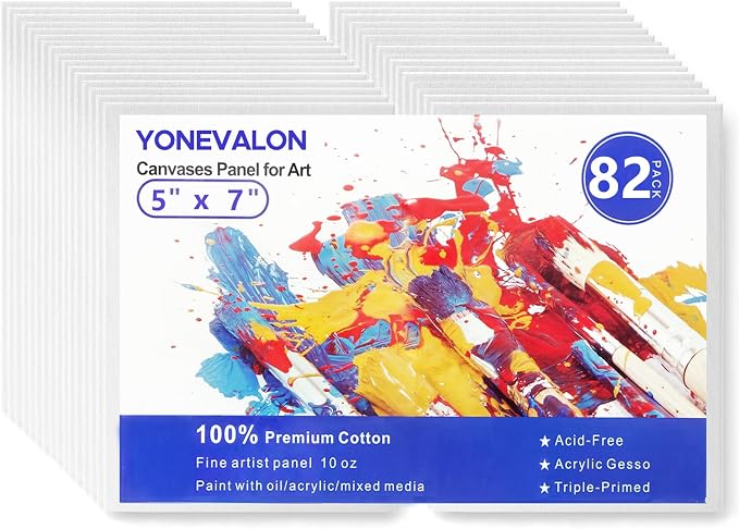 Small Canvases for Painting 5x7 inch, 82 Pack Bulk Painting Canvas Boards | Mini Blank Canvas Panels, Gesso Primed Acid-Free 100% Cotton, for Oil, Watercolor, Acrylic, Art Supplies for All Skill Level