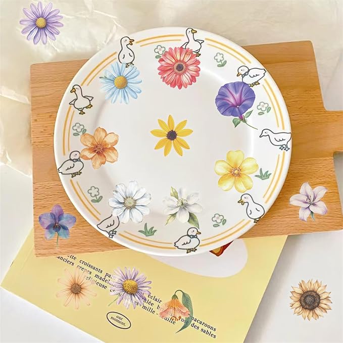 50PCS Flower Stickers PET Transparent Stickers Colorful Nature Decals Waterproof Decorative Decals for Scrapbook DIY Crafts Album Bullet Journal Planner Water Bottles Phone Cases Laptops