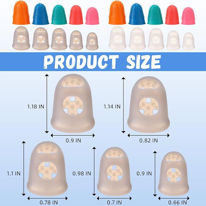 Zonon 20 Pcs Rubber Thimble Finger Protector,Classic Colors | Hand Sewing Embroidery Finger Grips Tips Guard 5 Sizes, Hot Glue Sorting Paperwork Carving Quilting Knitting Craft Supplies