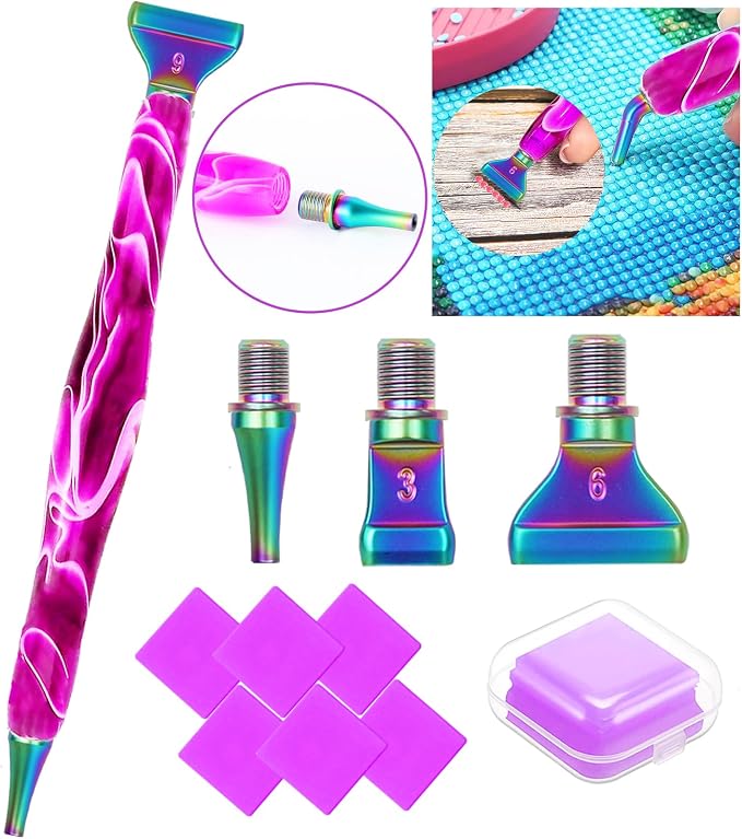 Diamond Art Tools Diamond Painting Accessories Kits with Screw Metal Tip Diamond Painting Pen Drill Bead Dot Pens for Art Craft Nail No Longer Loose (Purple Pen Color 3)