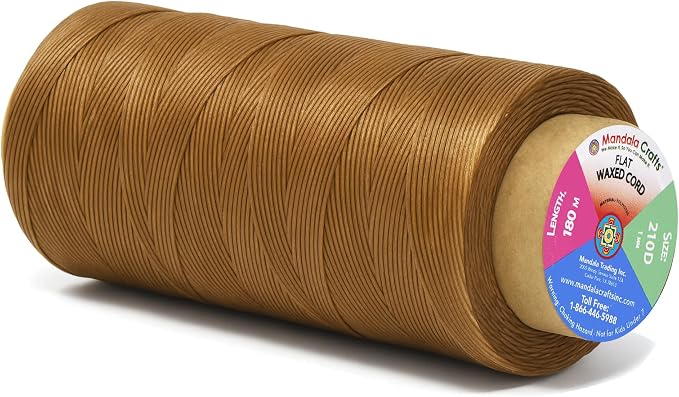 Mandala Crafts 210D 1mm Tan Flat Waxed Thread for Leather Sewing