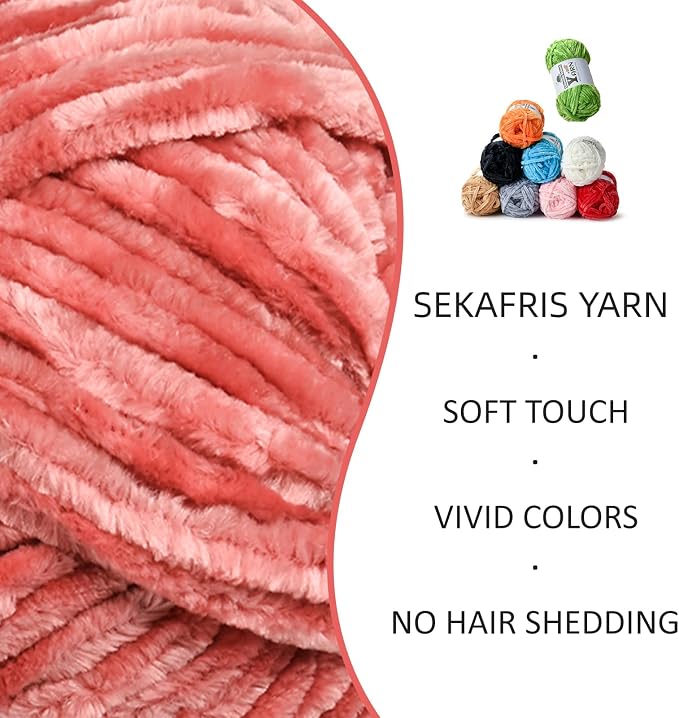 Chenille Crochet Gray Pink Yarn 2 Pack