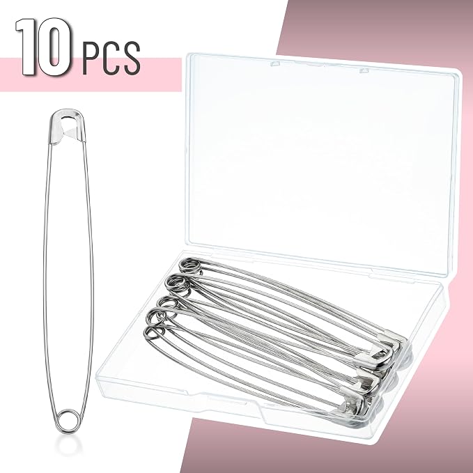 Mr. Pen- Extra Large Safety Pins, 5 Inch, 10 Pack, Silver