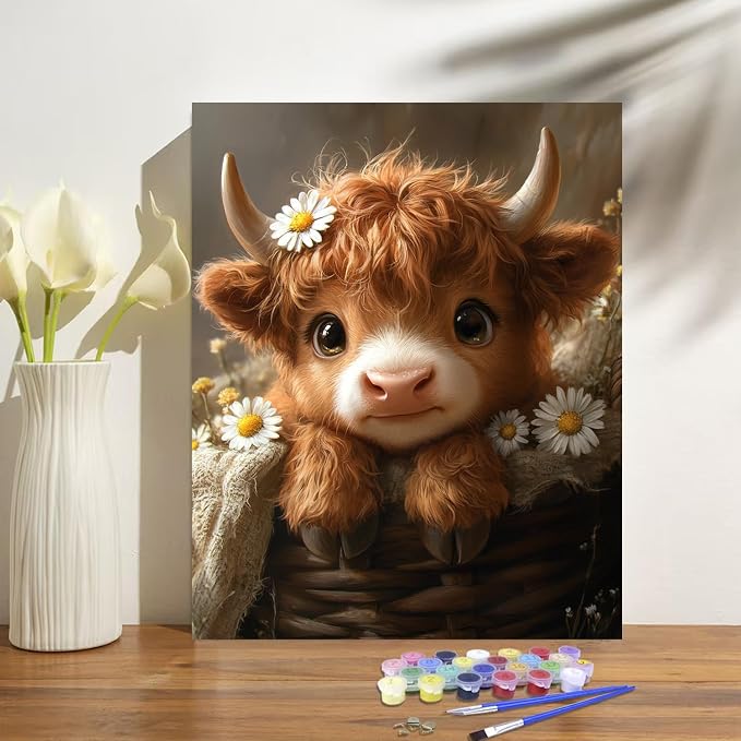 obterie Cow Paint by Numbers Kit for Adults Beginner Animal Oil Painting Kit Adult Paint by Number Kits on Canvas DIY Painting for Beginners Art by Numbers for Gifts Home Wall Decor 16x20 Inch