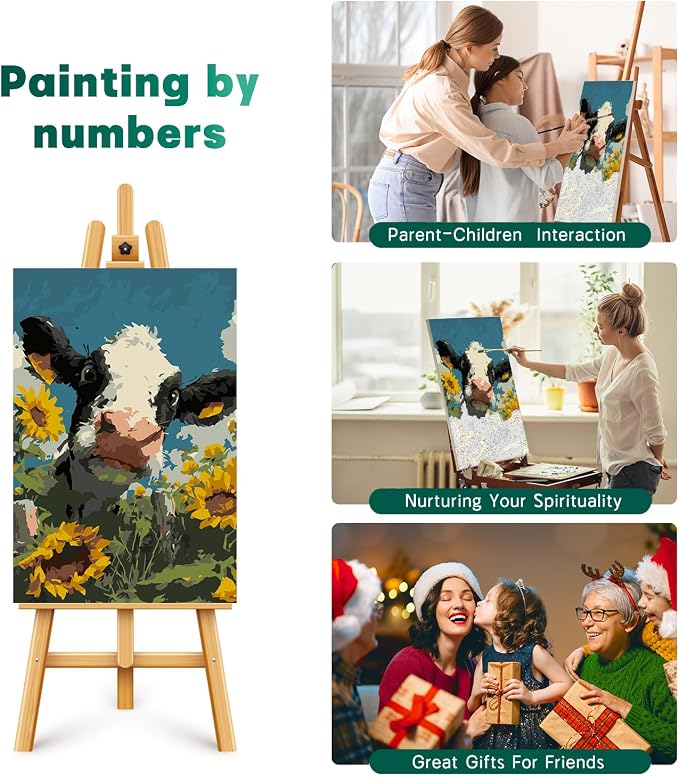 Framed Paint by Numbers Kit for Adults Beginner & Kids Ages 8-12, Funny Animal Cow Adult Paint by Number Kits on Canvas with Frame, DIY Number Painting for Adults for Home Wall Decor Gift 8 x 12 Inch