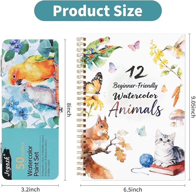 Watercolor Workbook with 12 Animal Patterns, 50 Colors Watercolor Paint Set | Water Coloring Book, Beginner-Friendly Watercolor Workbooks for Creative Exploration Gift for Adults