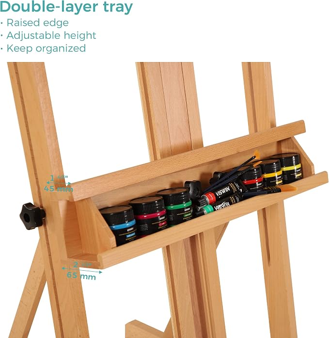 VISWIN Large H-Frame Easel for Painting 53"-91" H, Adjustable Solid Beech Wood Heavy Duty Easel Stand with Storage Tray, Hold Canvas up to 78", Art Easel for Adults, Artists - Natural