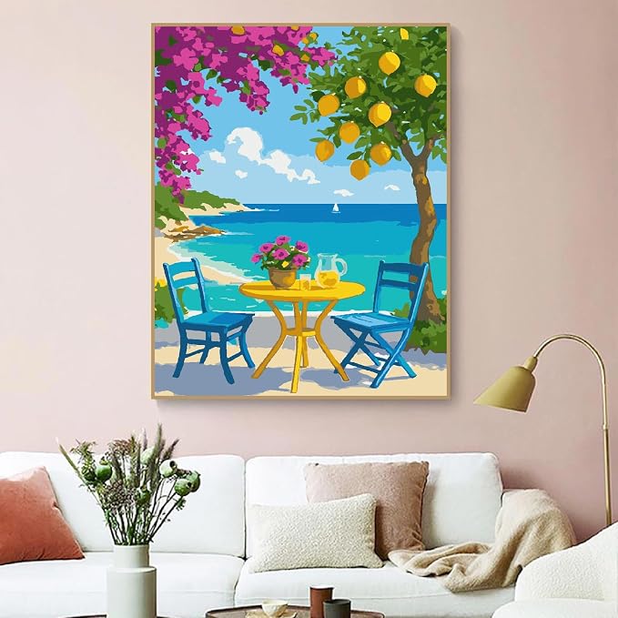 ZRIZQ Landscapes Paint by Numbers Kit for Adults Beginner,Lemon Tree,16x20 | Full set with wooden brushes,rolled canvas,rich paints.Calming activity.Beginner friendly.Just open and paint.