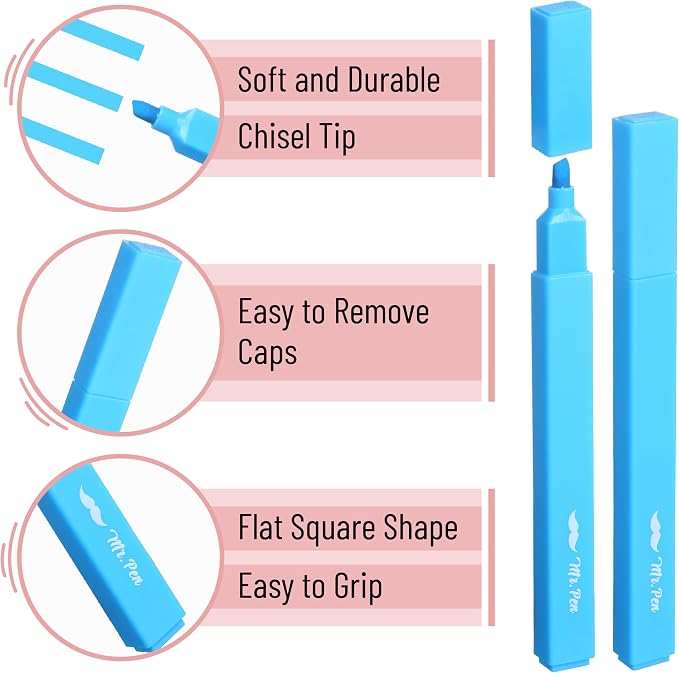 Mr. Pen- Aesthetic Highlighters No Bleed, 8 Pack, Assorted Colors | Chisel Tip, Cute Highlighters Assorted Colors for Journaling, Highlighting, Underlining, Fast Dry, Back to School Supplies
