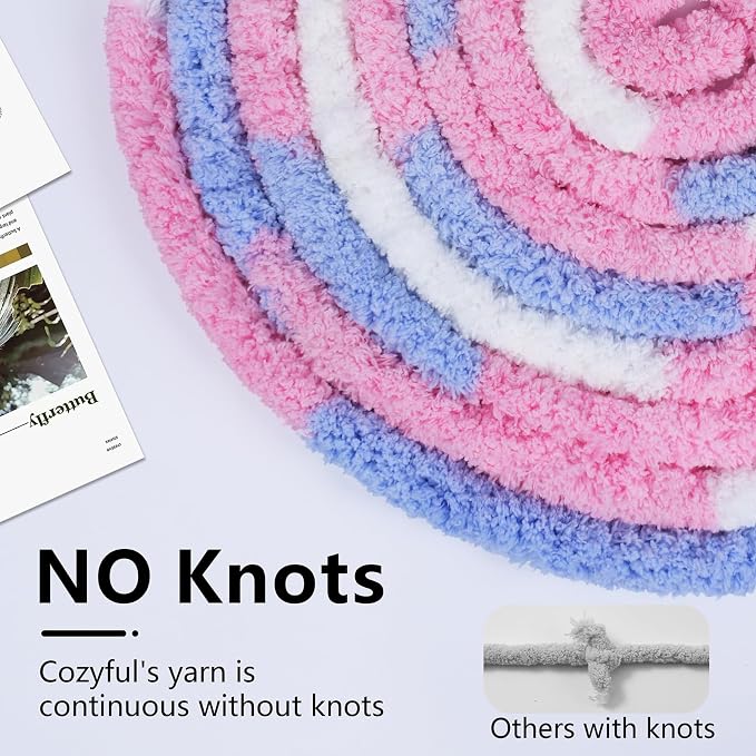 Cozyful Chunky Yarn for Hand Knitting - #10 Chunky Chenille Blanket Yarn, Jumbo Big Thick Chunky Yarns for Crocheting, Tie Dye Bulky Knit Yarns, 8 Skein (20 yds 8 oz Each Skein), Blue & Pink & White
