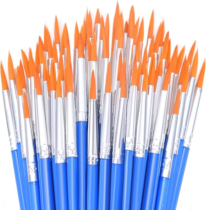 50Pcs Round Paint Brushes Bulk, Anezus Small Paint Brushes Classroom Brushes Set for Kids Model Canvas Painting Face Acrylic Watercolor Oil and Crafts