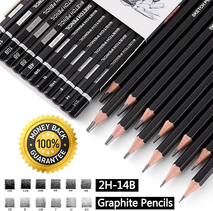 PANDAFLY Drawing Sketching Pencil Set, 12 Pack, Graphite Pencils (14B - 2H) | Ideal for Drawing Art, Sketching, Shading, Artist Pencils for Beginners & Pro Artists
