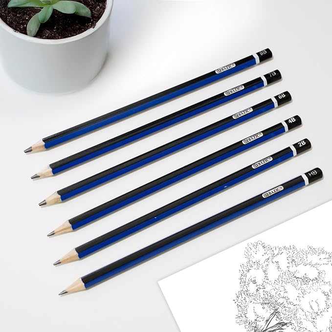 BAZIC PRODUCTS Drawing Sketching Pencils, 8B to HB Graphite, 6 Count | graphite grades 8B to HB, full tonal range, shading, blending, line work, fine art