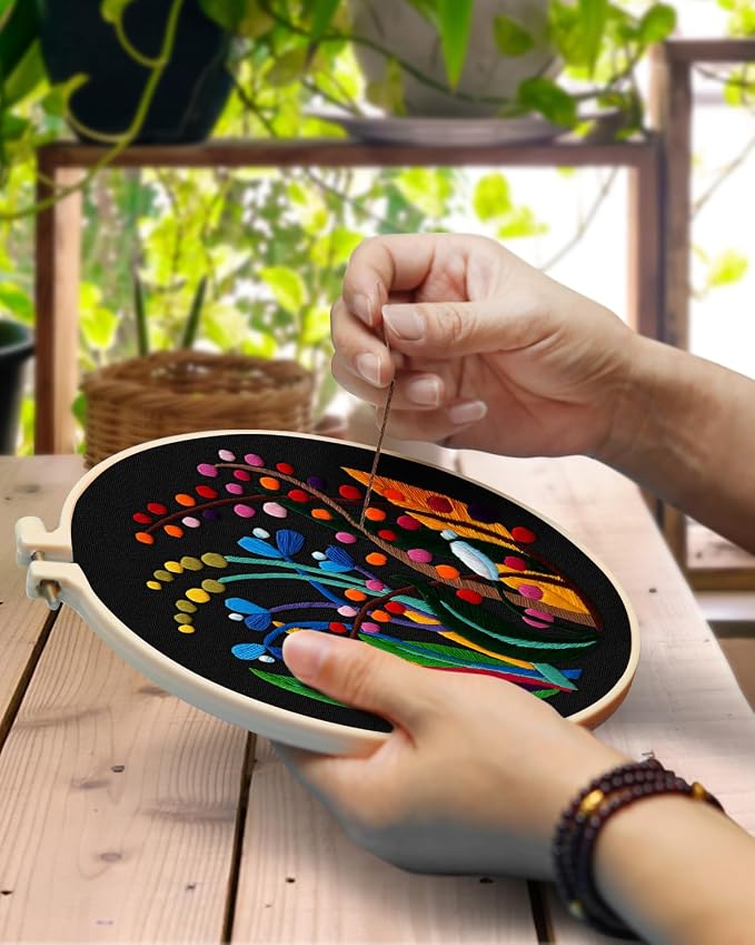 TINDTOP 4 Pack Embroidery Kit for Adult, Embroidery DIY Starter Kit, with Stamped Patterns, Hoop, Tools, Colorful Threads with Needles, Instructions