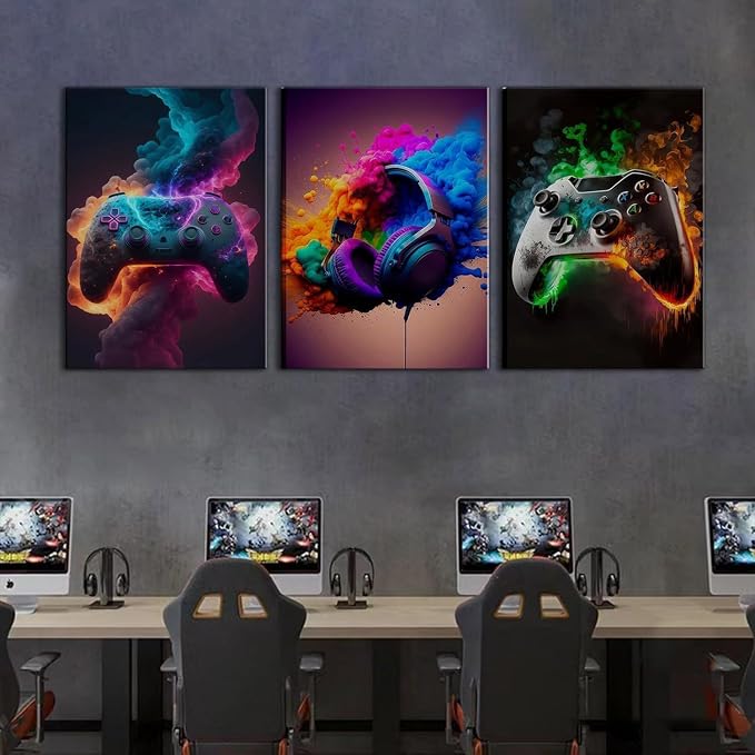 VeGuude Diamond Art Kits for Adults,3 Pack Gaming Theme Diamond Painting Dots Art Kits for Adults Beginner, Game Controller DIY Full Round Gem Crystal Art Paint by Diamond, Home Wall Decor 12x 16 in
