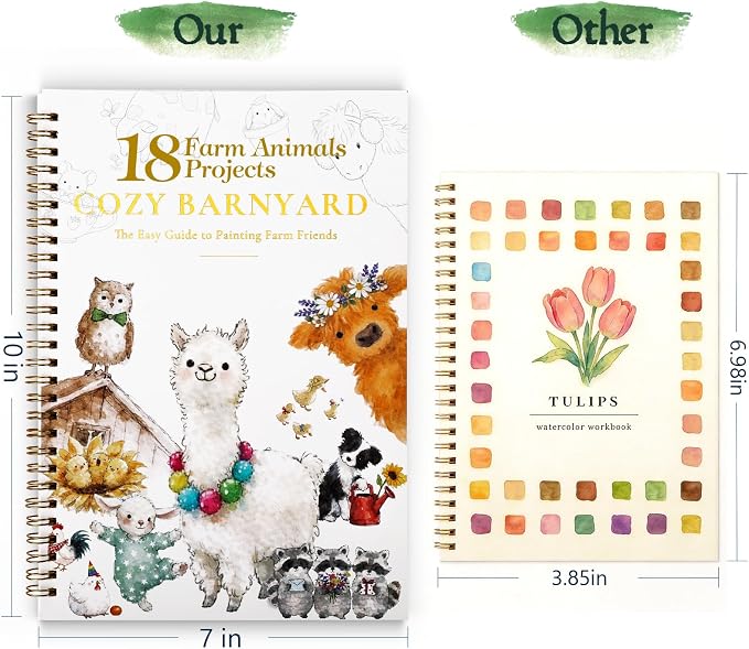 Watercolor Workbook for Beginners,18 Whimsical Farm Animal Water Coloring Book,Relaxing & Easy to Paint Water Coloring Book with 24 Colors-Perfect for Gifting to Creativity & Joy for Adults