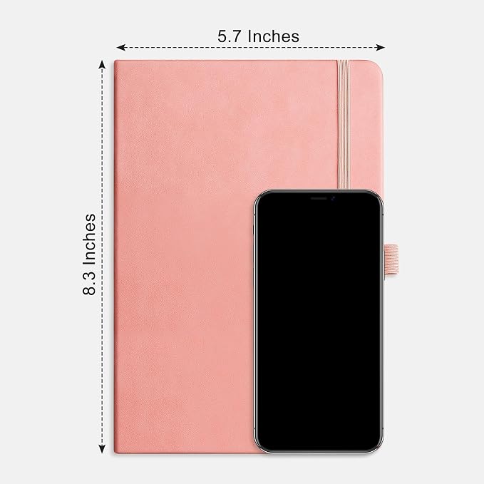 RETTACY Graph Grid Paper Notebook, 192 Pages, A5 Size (5.7'' x 8.3'') | 5 Squares per Inch, Leather Hardcover, 100 GSM Thick Paper, for School, Students, Math, Engineering (Pink)