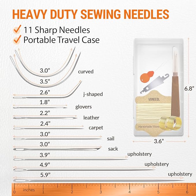 Upholstery Repair Kit: Waxed Sewing Thread (Beige Color) & Heavy Duty Needles (11 PCS) for Leather, Canvas & Quilting Thread