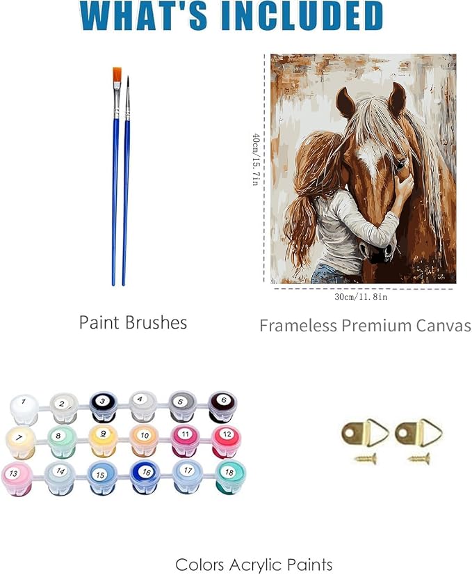 Girl Hugging Chestnut Horse Paint by Numbers Kit for Adults Beginner | Vintage Adult Paint by Number Kits on Canvas, Funny DIY Acrylic Oil Easy Painting by Numbers for Home Wall Decor&Gift12X16 in
