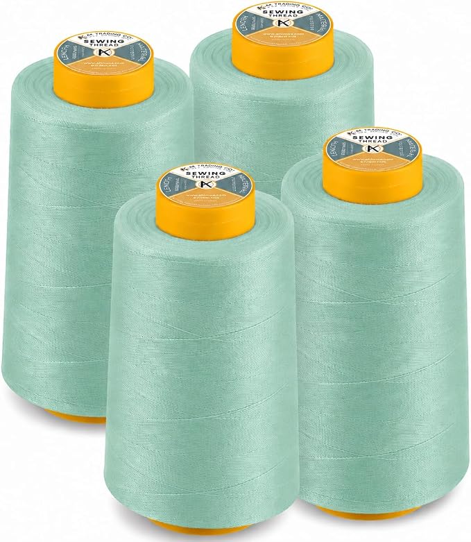 AK Trading 4-Pack Mint Green All Purpose Sewing Thread Cones (6000 Yards Each) of High Tensile Polyester Thread Spools for Sewing, Quilting, Serger Machines, Overlock, Merrow & Hand Embroidery
