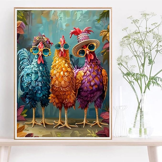 Hestarcul Paint by Numbers Kits for Adults,Chicken Easy Adult Painting by Number on Canvas for Beginner,Animal DIY Watercolor Painting for Gift Home Decor Relax.