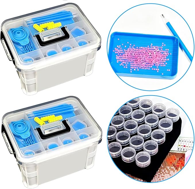 CXJINZE 111 Pcs Diamond Painting Tools Accessories Storage Kit,Blue