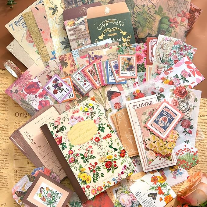 Scrapbooking Supplies Kit, A6 Grid Notebook, Vintage Junk Journaling Kit