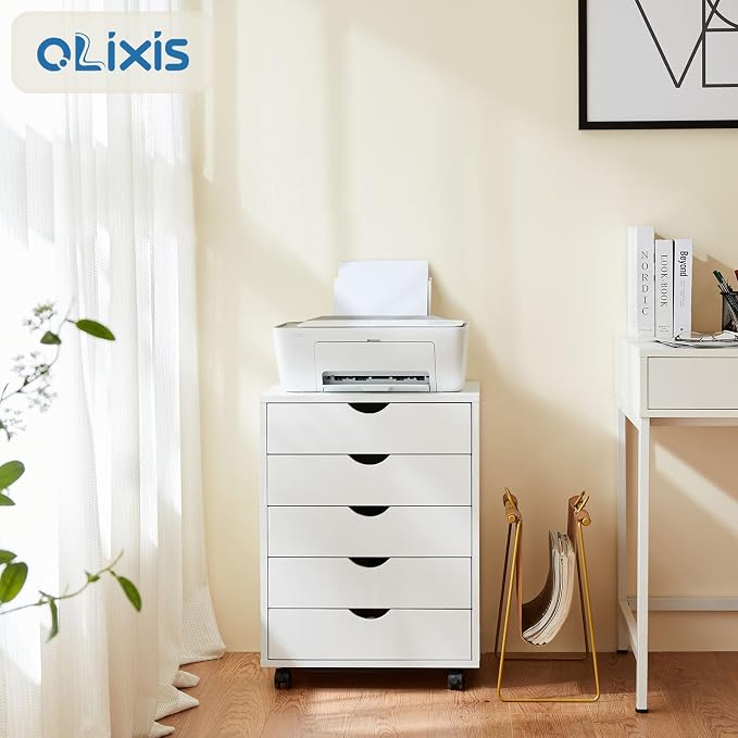 OLIXIS 5 Drawer File Cabinet on Wheels, Printer Stand