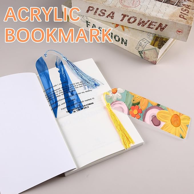 30 Pcs Clear Acrylic Bookmarks Blanks 6" x 2", Plastic Book Page Markers Transparent Semicircle Acrylic Bookmark Blank Bulk with 30 Pcs Book Mark Tassels for DIY Crafting Projects and Gift Tags