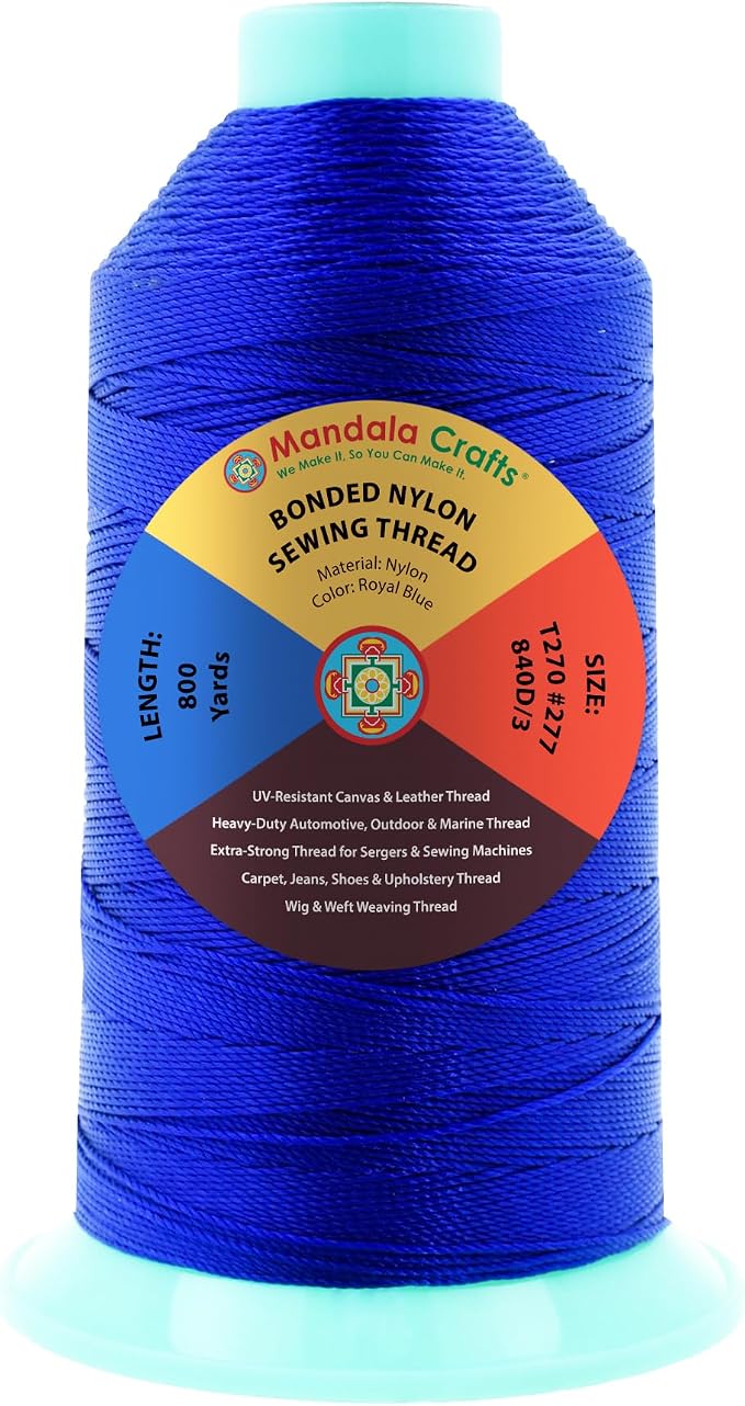 Mandala Crafts Size 277 840D T270 Royal Blue Bonded Nylon Thread, 800 YDs