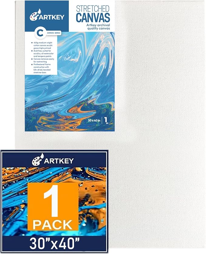 Gallery Wrapped Stretched Canvases for Painting 30x40 Inch 1-Pack, 16 oz Triple Primed Acid-Free 100% Cotton Blank Canvas, Rectangular Spline Canvas for Oil Paint Acrylics Pouring & Wet Art Media