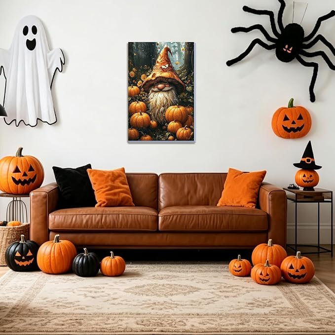 DOMROM Gnome Paint by Numbers Kit for Adults, Gnome DIY Acrylic Oil Painting on Canvas, Halloween Paint by Number Kit, Fall Home Decor Craft Gift 8x12 Inch
