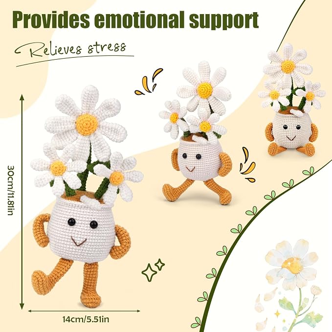 Nitlak Daisy Crochet Plant Gifts, Positive Emotional Support Crochet