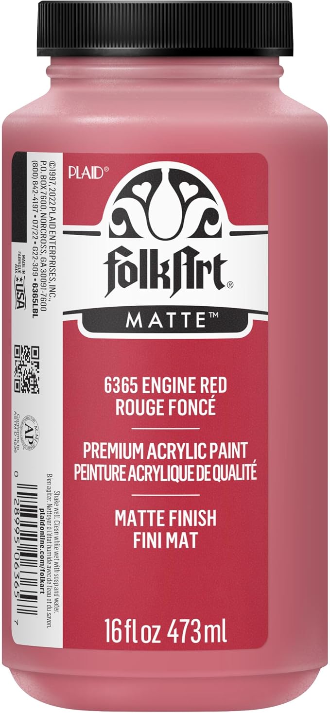 FolkArt Matte Acrylic Paint in Assorted Colors, 16 oz, Engine Red 16 Fl Oz