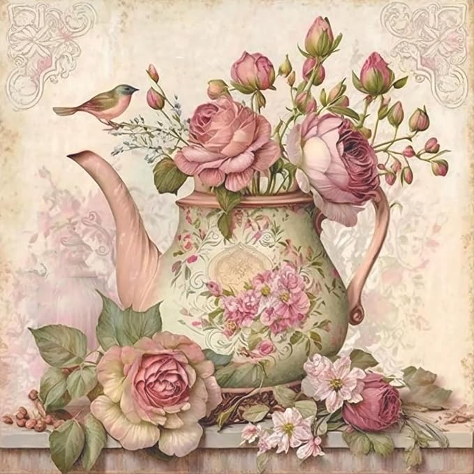 Diamond Art Kits for Adults,Vintage teapot Diamond Painting Kits 12 x 12in