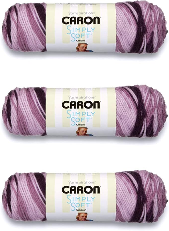 Caron Simply Soft Ombre Yarn for Crocheting, Grape Purple Ombre, 2-Pack