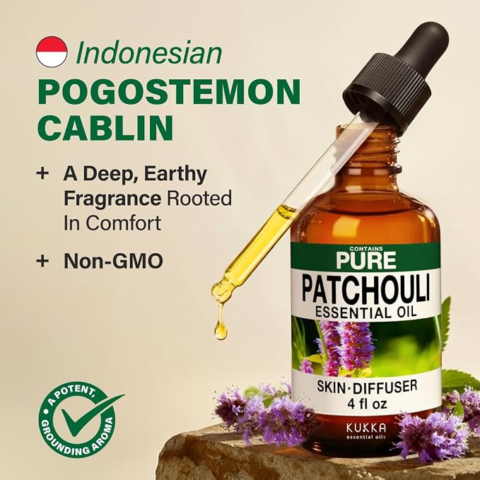 100% Pure Patchouli Oil - 4 Fl Oz Patchouli Essential Oil for Hair, Skin, Diffuser, Aromatherapy & DIY Soap Making Scent (Pack of 2)