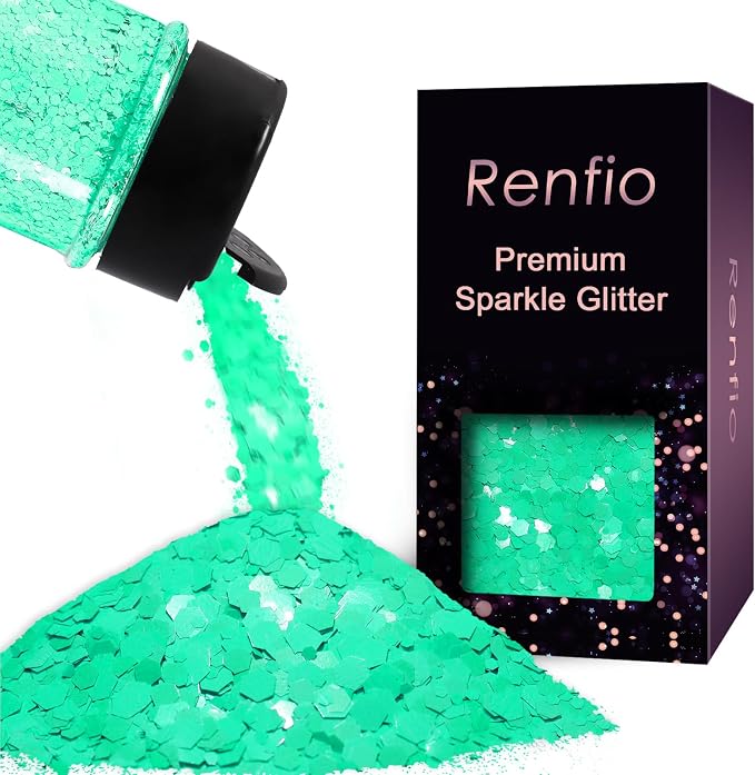 Renfio Green Chunky Glitter,1.76oz/50g Aqua Green Resin Glitter