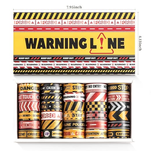 icceemee 30 Rolls Warning line Theme Washi Tape Set, Writable Decorative Tapes for Scrapbooking, Junk Journal Supplies, Bullet Journaling, 0.6"x79" per Roll