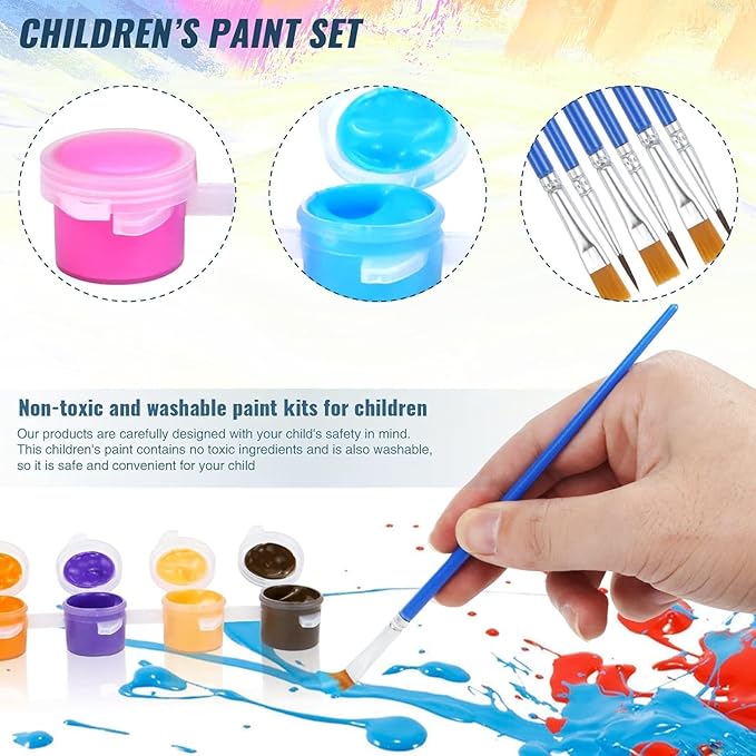 30 Pack Mini Acrylic Paint Set,12 Color Acrylic Paint Strips with 60 Pcs Painting Brushes for Kids&Adults, 420 PCS Kids Paint Set Container Strips Storage for Home Classroom Party Favors Easter Gifts
