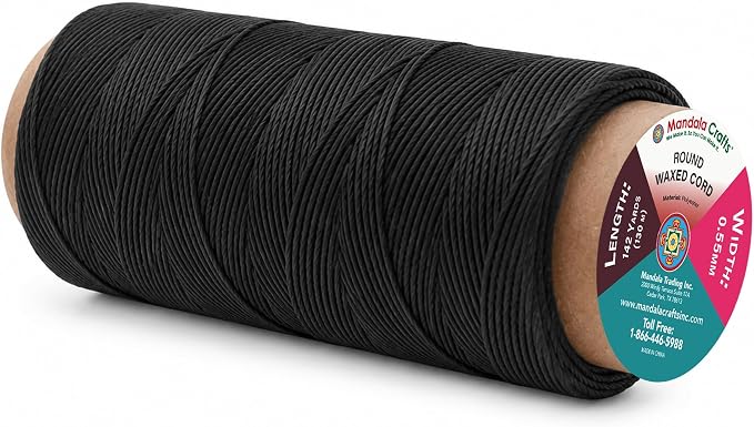 Mandala Crafts 130M 0.55mm Black Round Waxed Thread for Leather Sewing